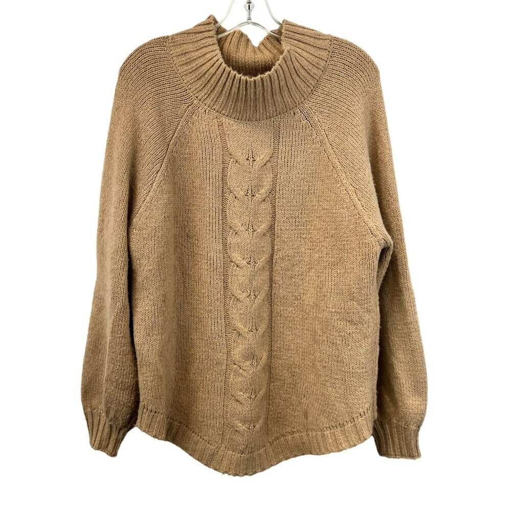 Cozy Co. Women’s Mock Neck Long Raglan Sleeve Pullover Beige Knit Sweater M/L